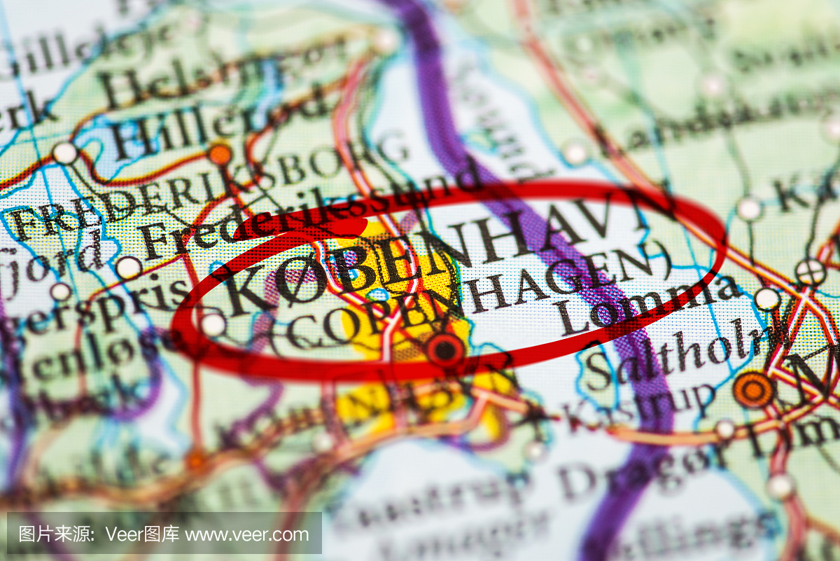 哥本哈根标记在地图上
