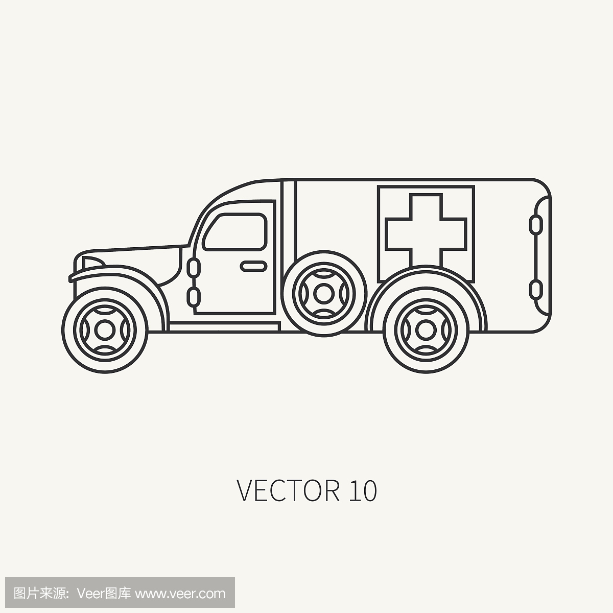 线平原平原矢量图标救护车军车。军车。卡通复