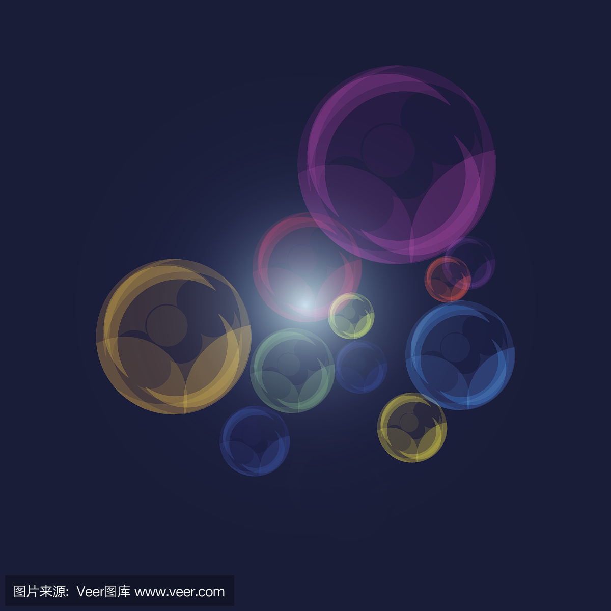 在深蓝色背景上的珍珠泡沫的颜色