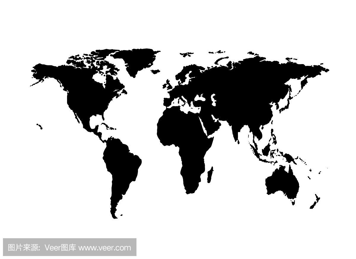 世界地图的矢量轮廓。在白色的黑色