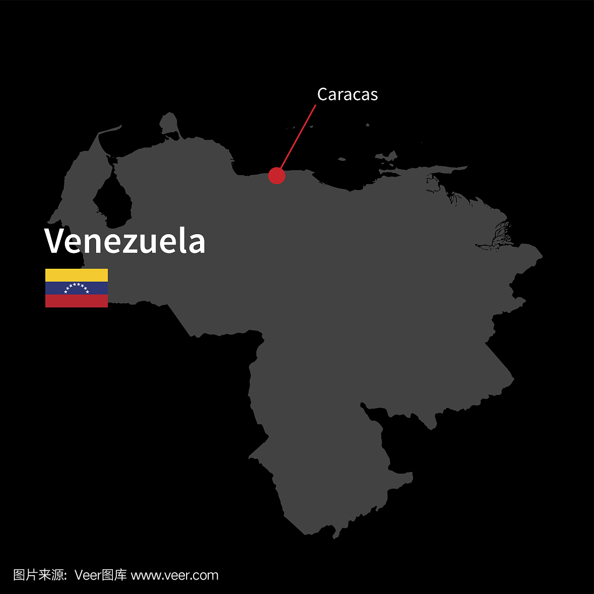 委内瑞拉和首都加拉加斯与国旗的详细地图