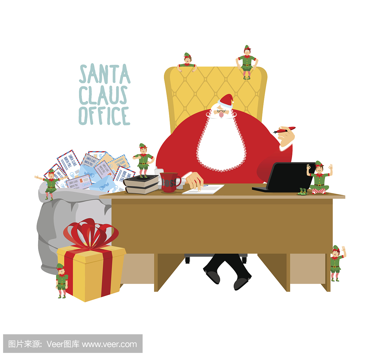 圣诞老人办公室。来自孩子的信。大袋邮件信封