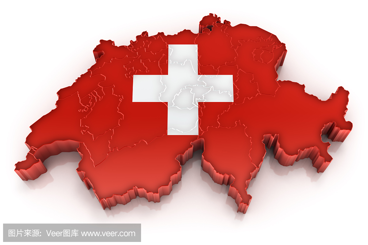 瑞士地图与国旗