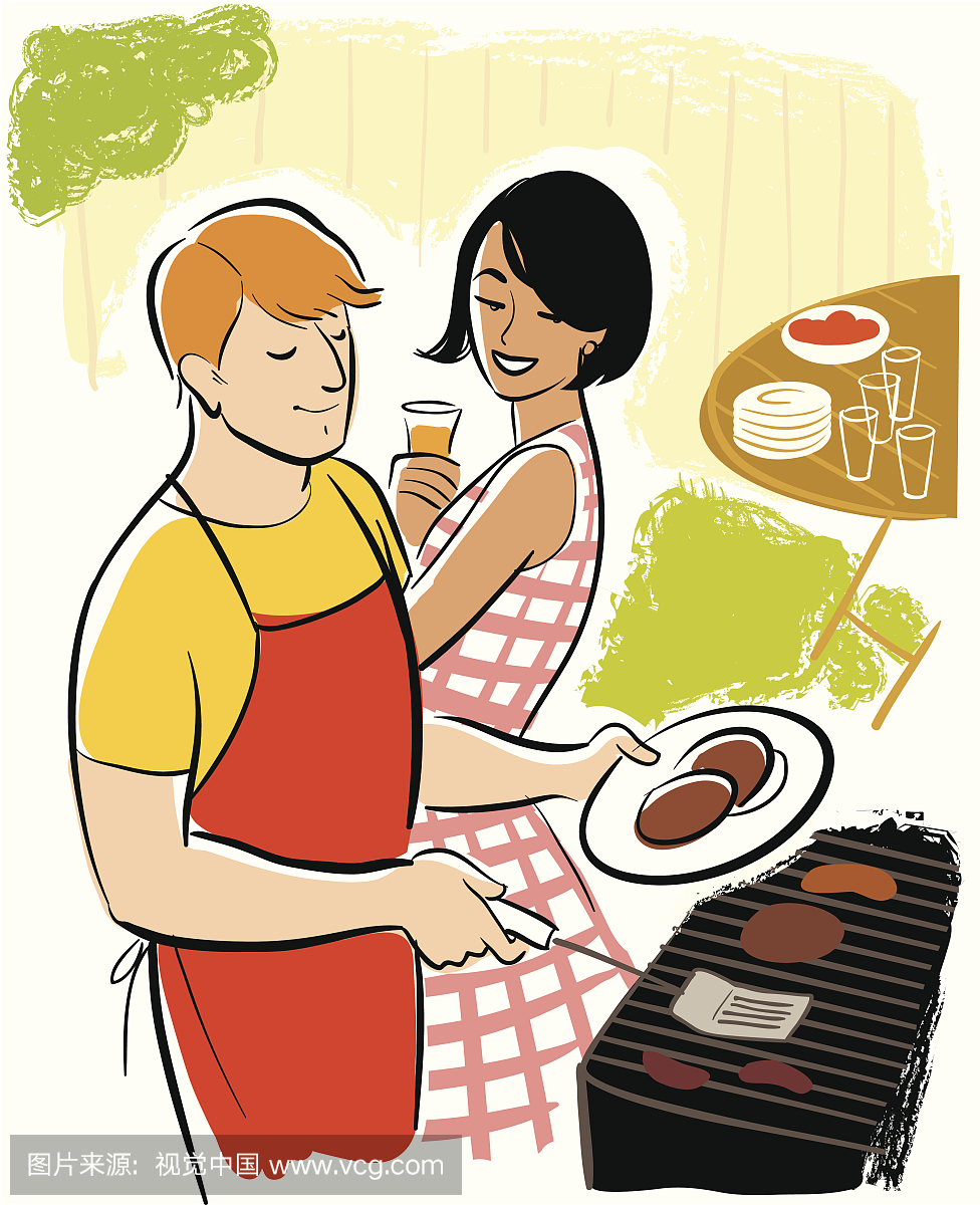 男人和女人烤肉烧烤