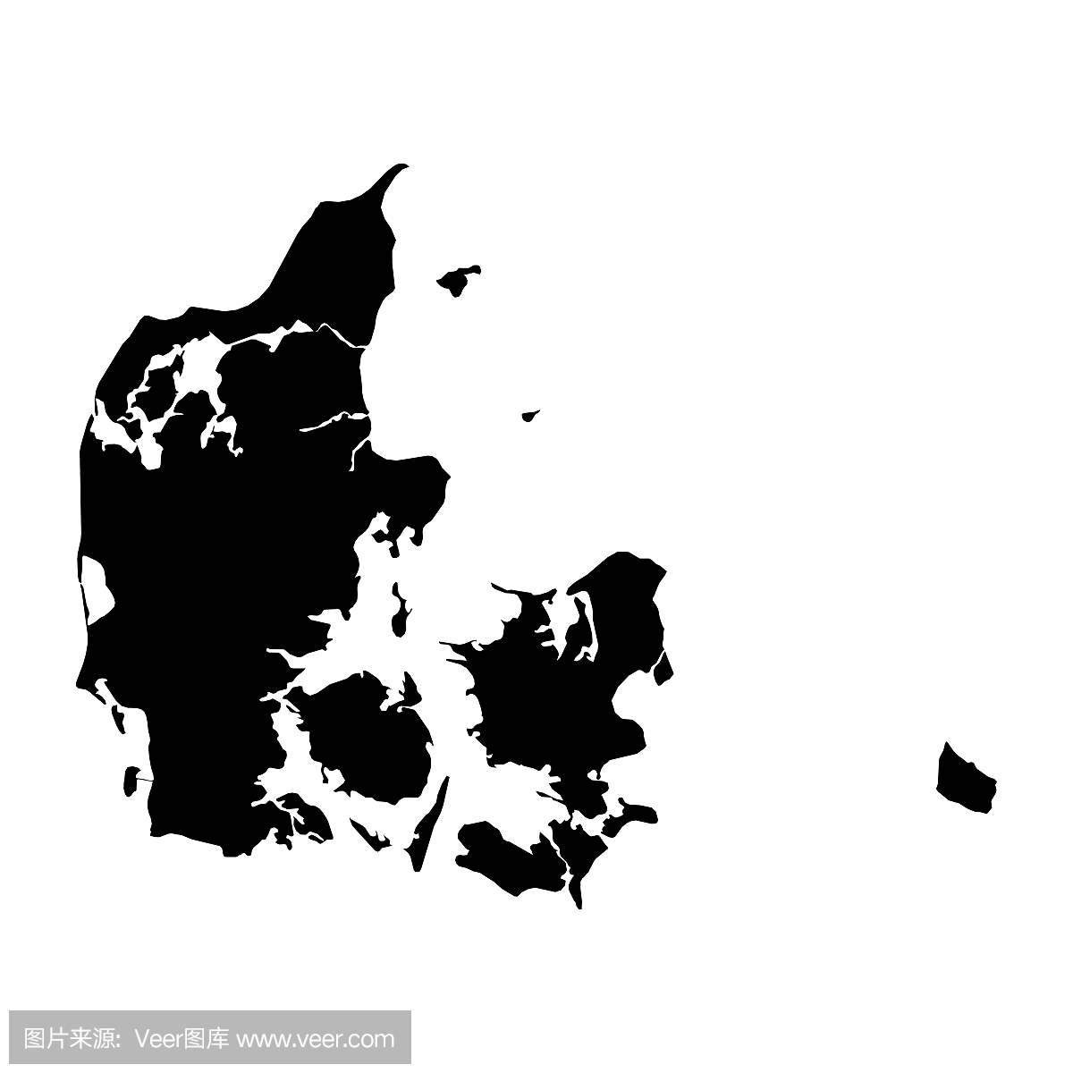 丹麦黑色剪影地图轮廓孤立在白色3D插图