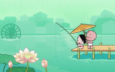 春雨绵绵 下雨天的可爱卡通宽屏壁纸_叶子猪单-39kb