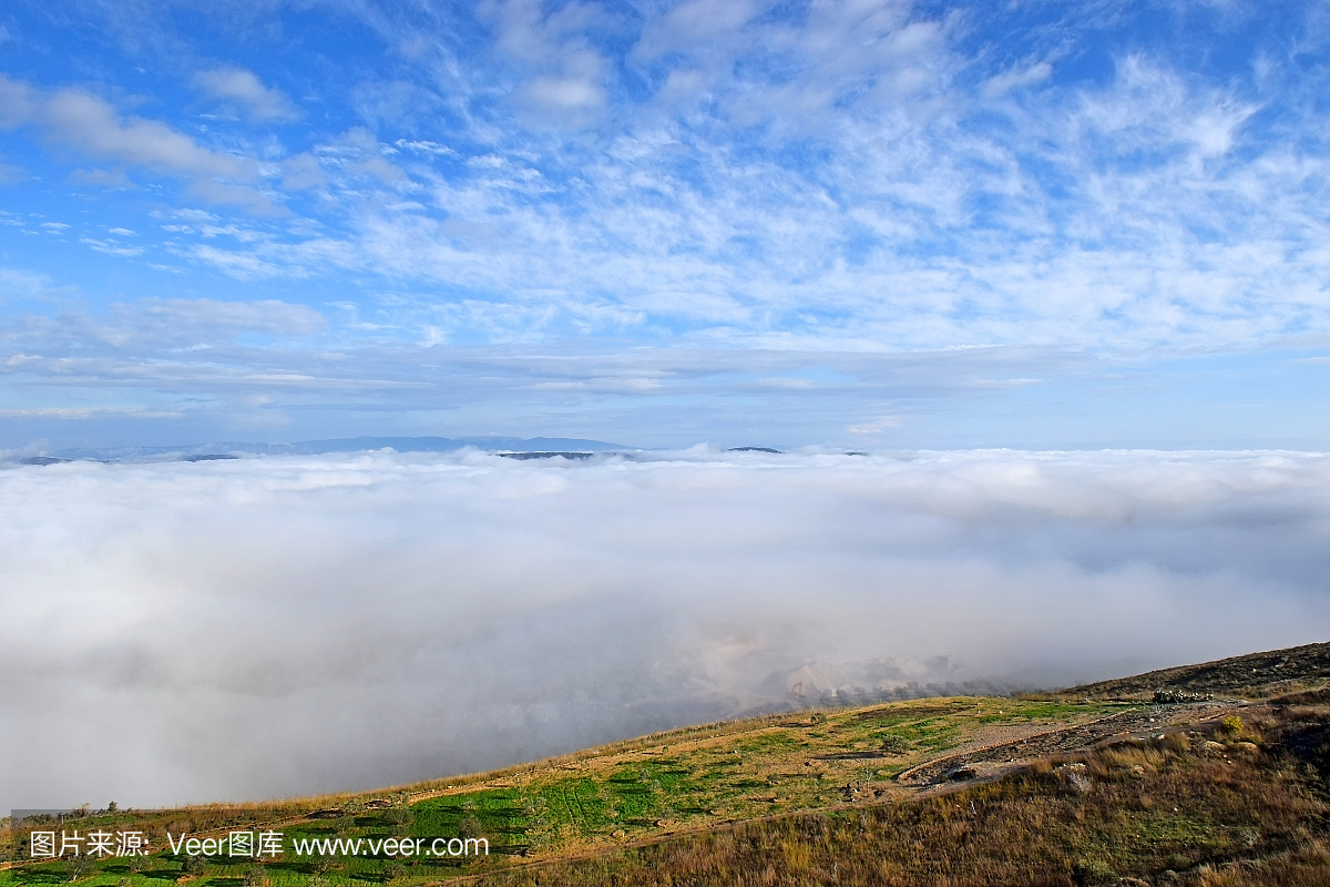 下加利利,拿撒勒,以色列的雾景观