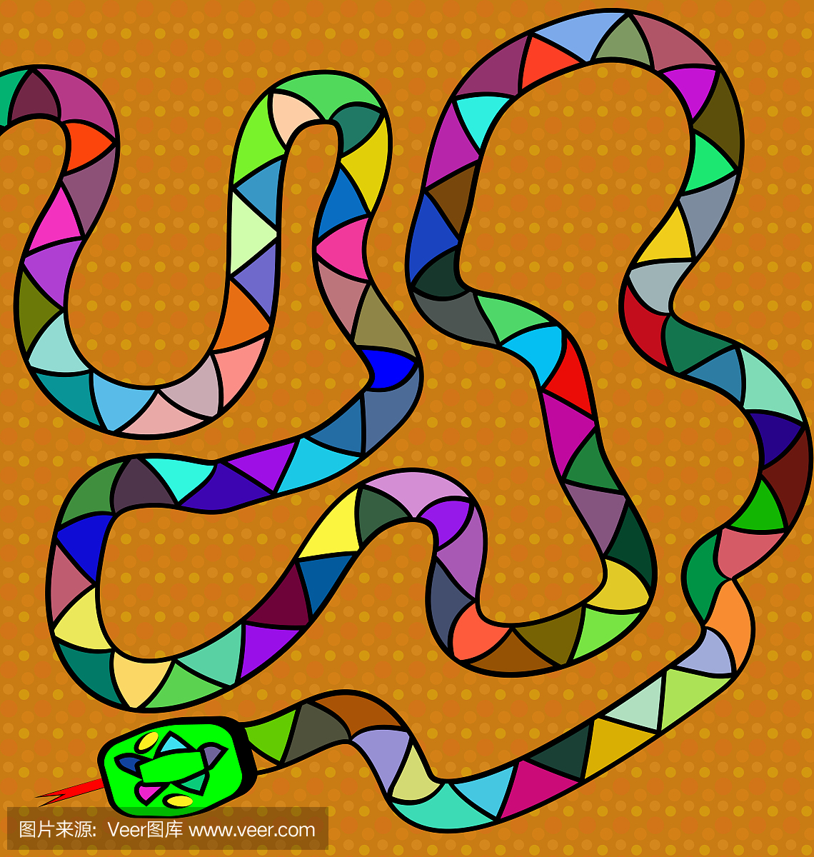 棕色背景和彩色的蛇