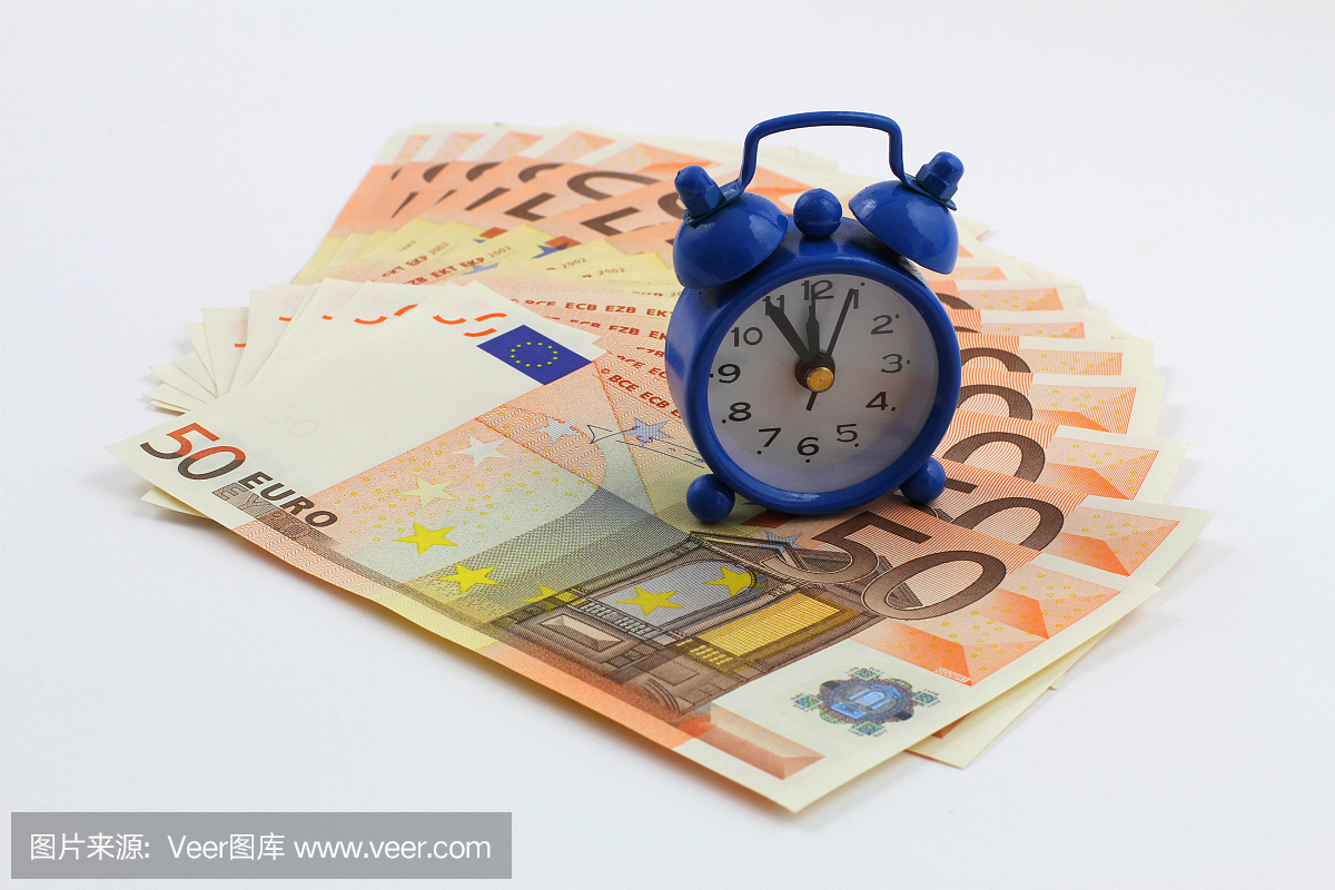 时间就是货币概念与钞票上的小时钟