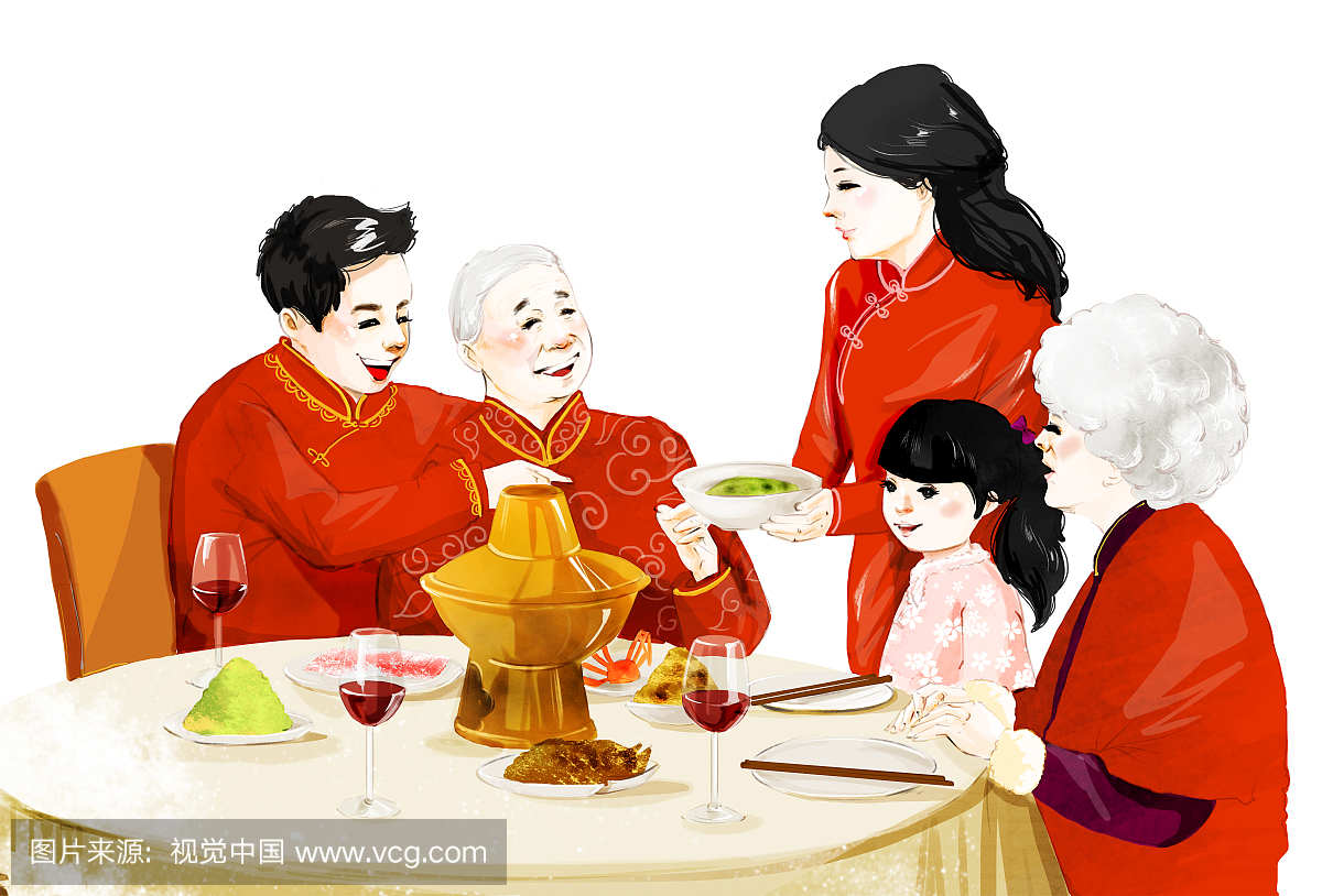 春节一家人吃团圆饭