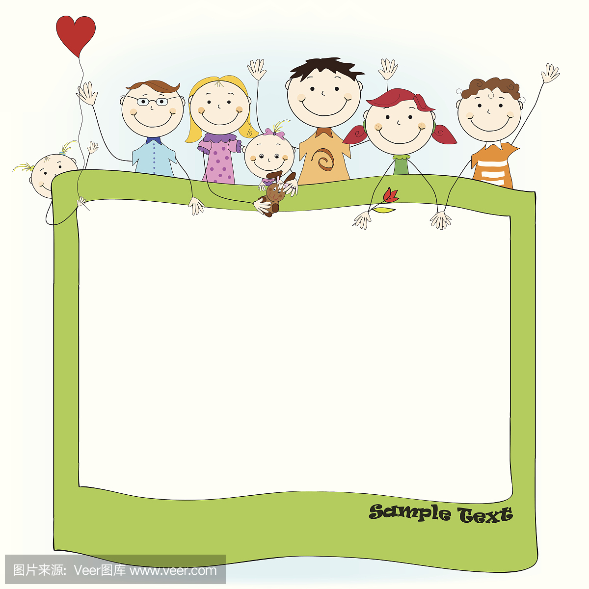 矢量冬天背景与快乐有趣可爱挥舞的孩子