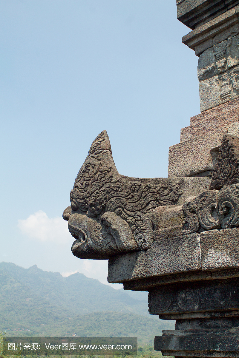 印度尼西亚日惹附近佛教婆罗浮屠庙的细节