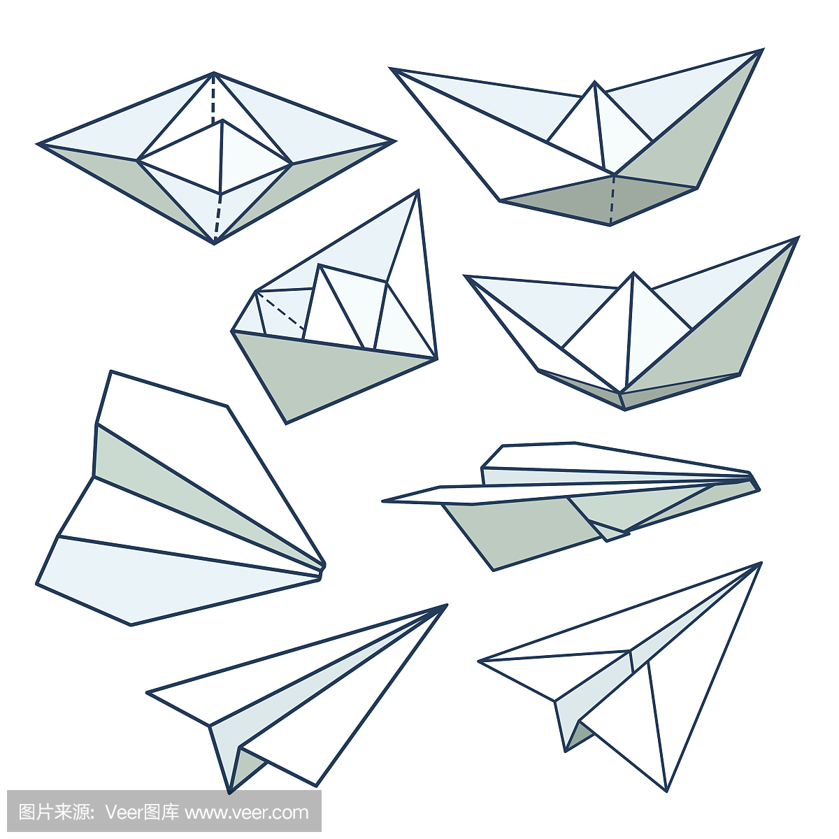 矢量集:纸飞机和纸船