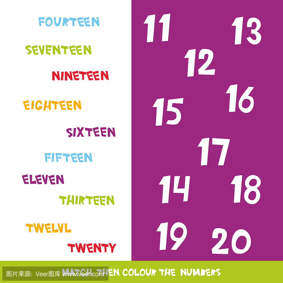 Match then colour the numbers 11 to 20. Kids w