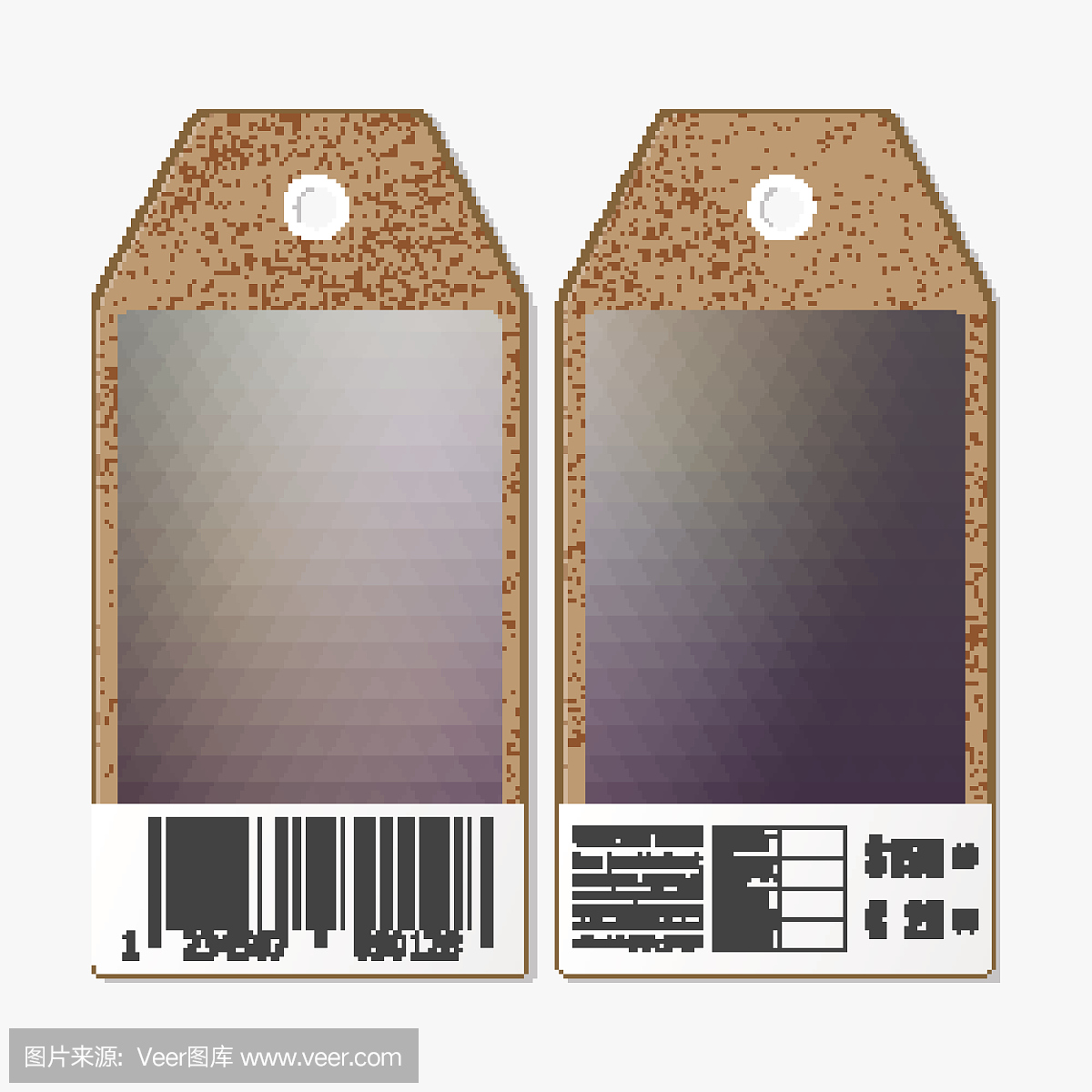 标签两面,纸条销售标签与条形码。多边形