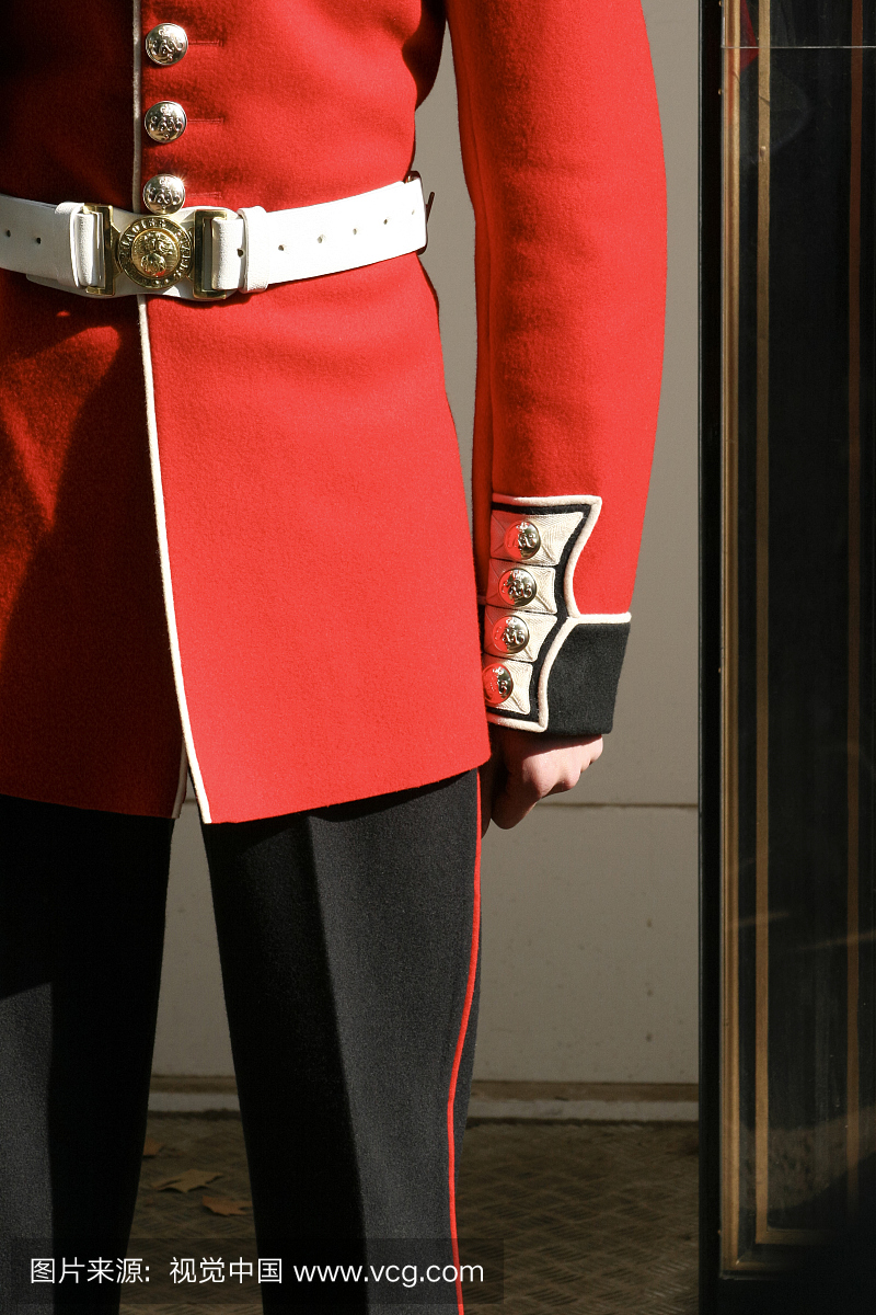 白金汉宫守卫细节,伦敦,英国