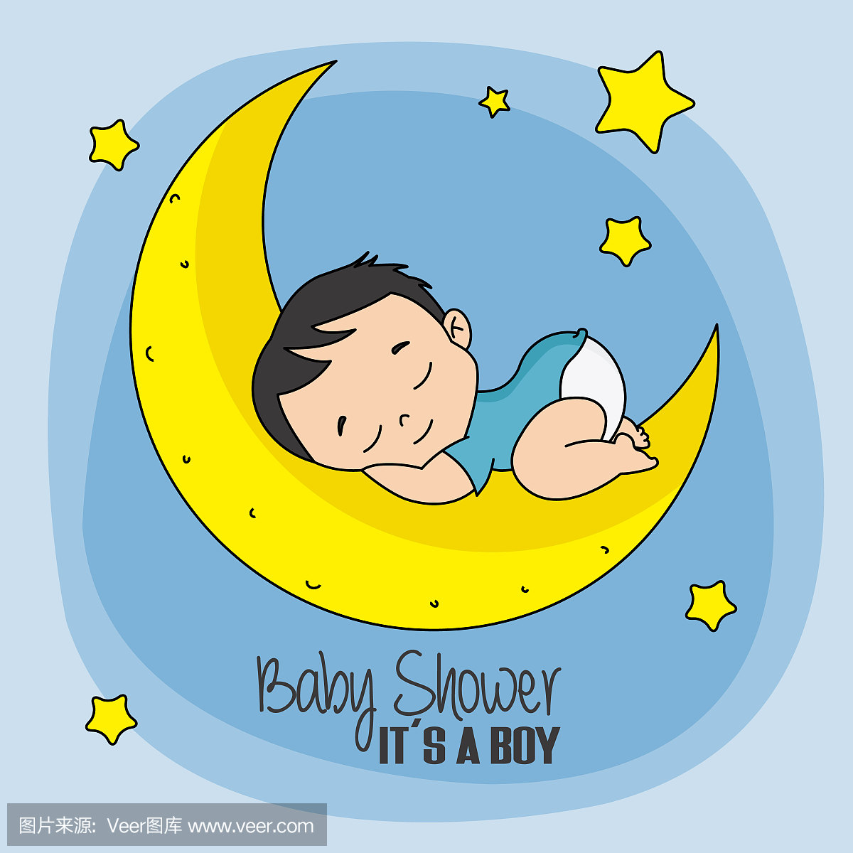 宝贝男孩睡在月亮上