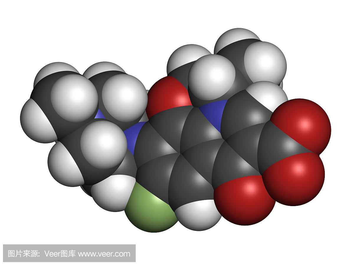 左氧氟沙星抗生素药物(氟喹诺酮类)分子。