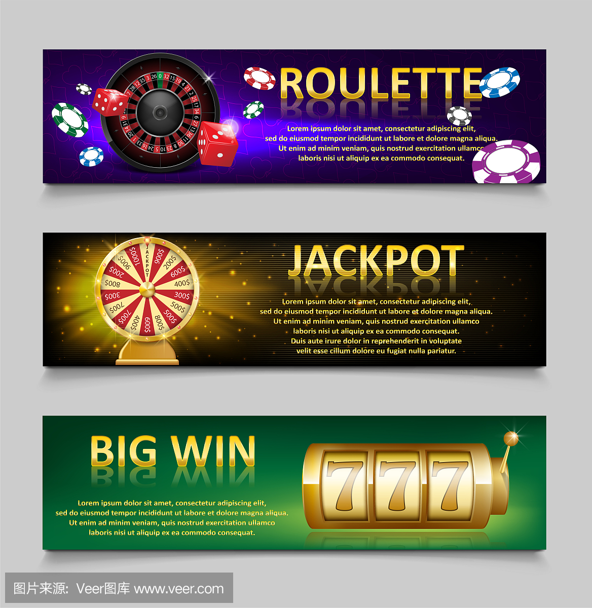 赌博横幅轮盘和赌场筹码,彩票机,黄金财富轮组