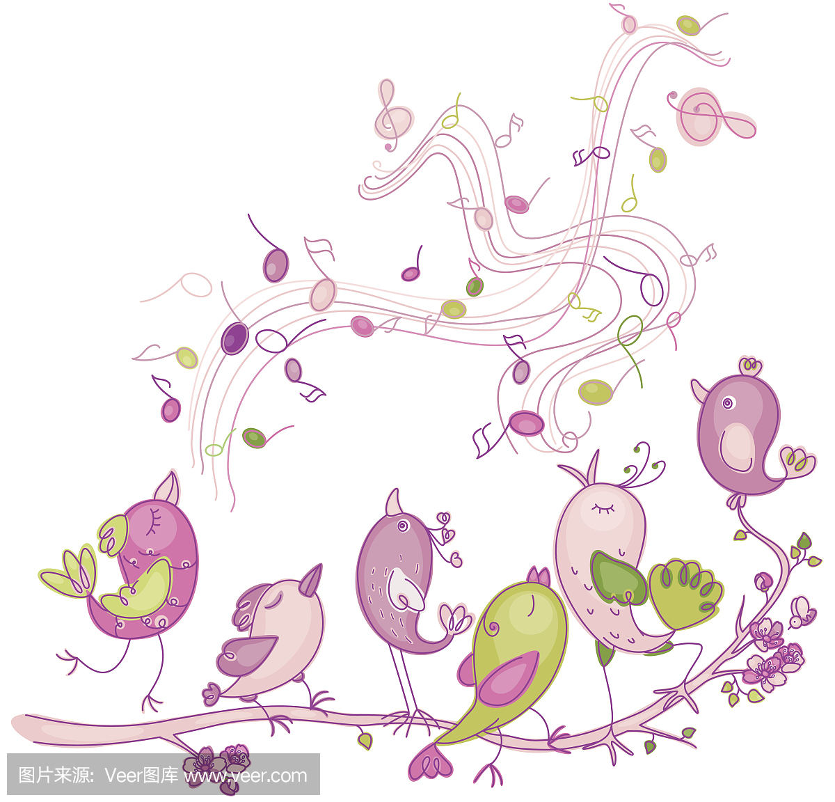 艺术,唱,绘画插图,鸟类