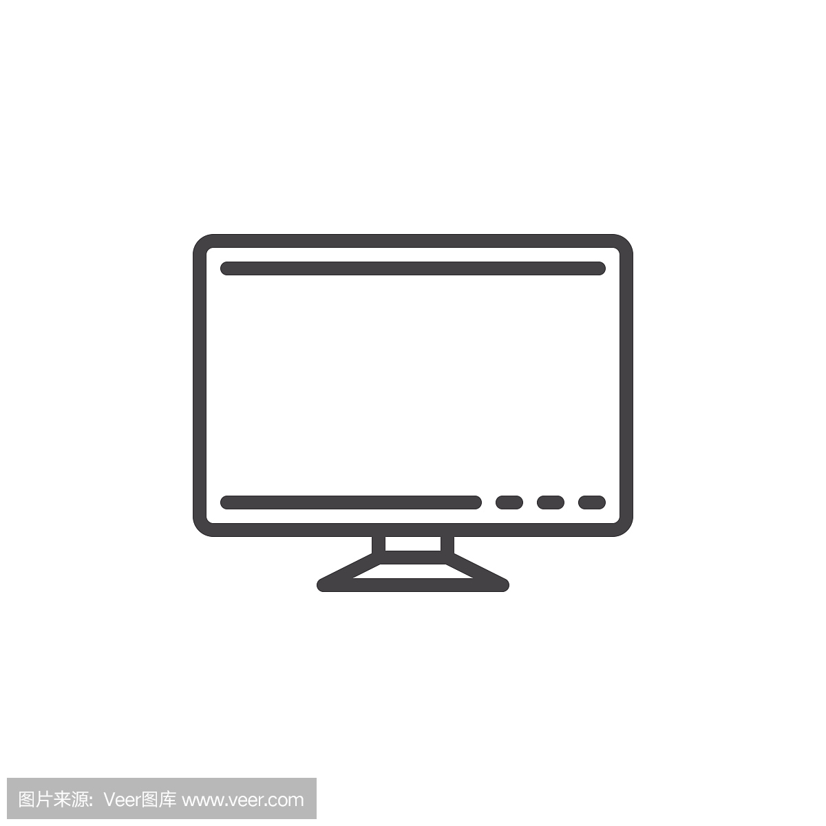 桌面屏幕,显示器轮廓图标,线矢量符号,白色孤立