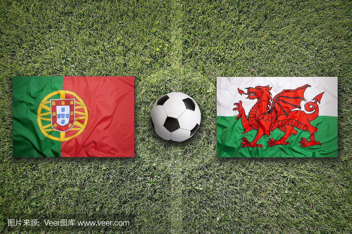 葡萄牙与威尔士在足球场的标志