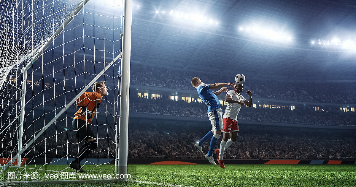 专业体育场的足球比赛时刻