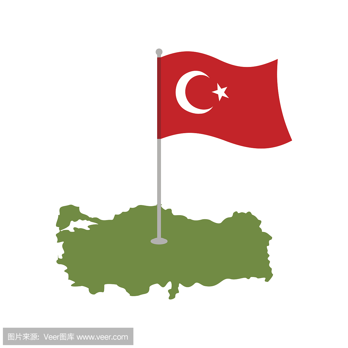 土耳其地图和国旗。土耳其横幅和土地面积。国
