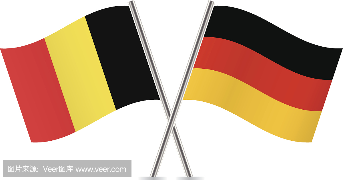 德国和比利时国旗。向量。
