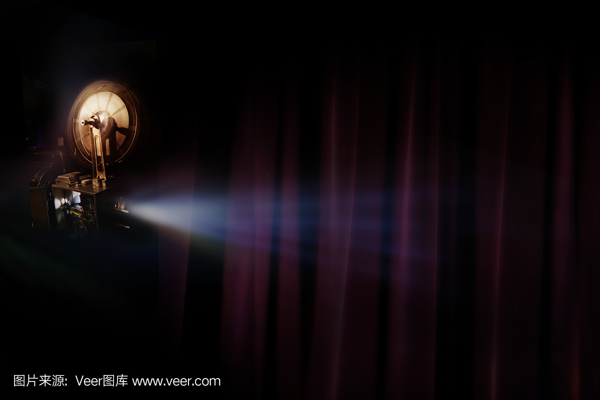 老电影放映机与暗室的背景