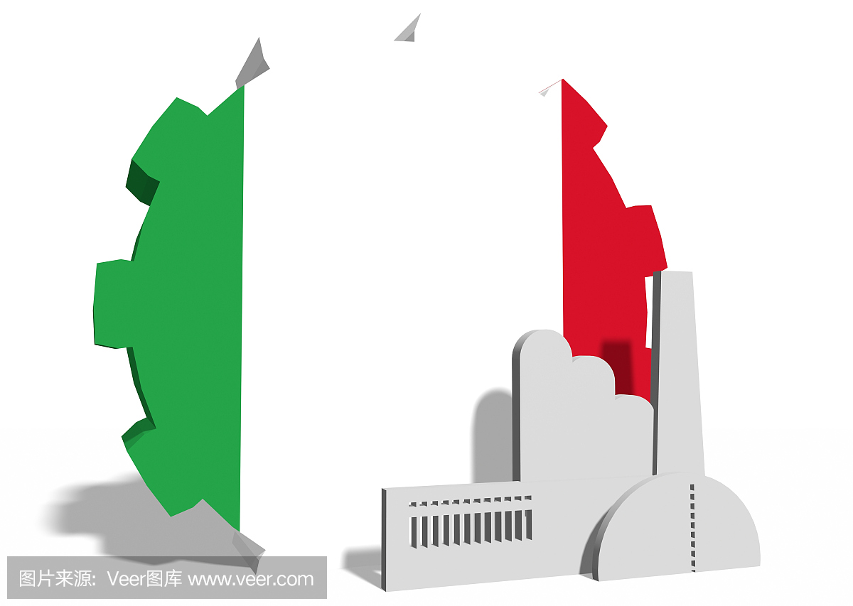 意大利重工业概念形象。齿轮和植物图标
