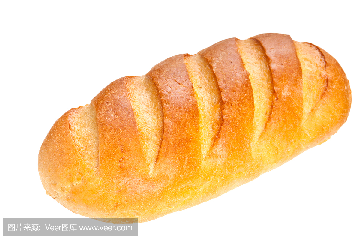 在白色背景的长面包面包