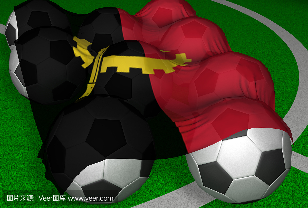 3D渲染安哥拉国旗和足球