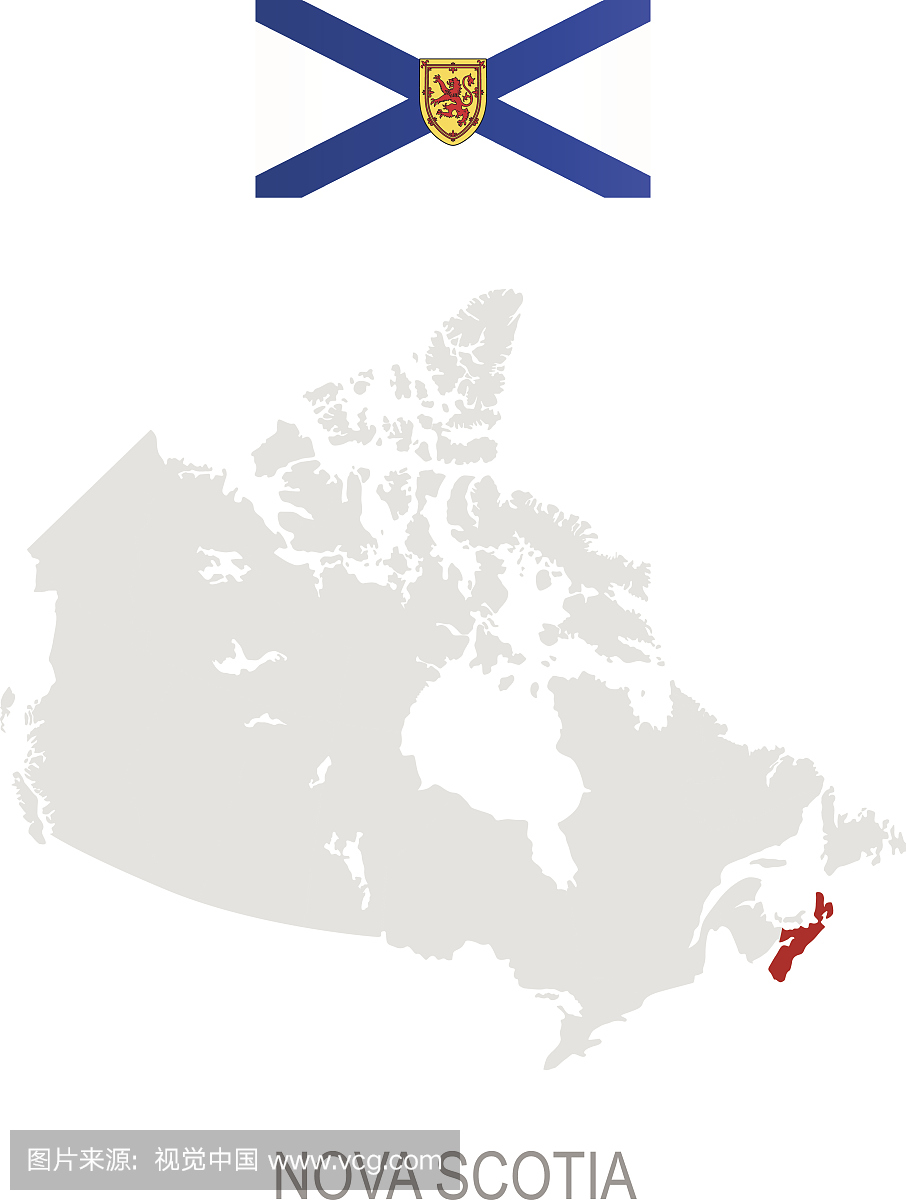 新斯科舍省国旗和加拿大地图上的位置
