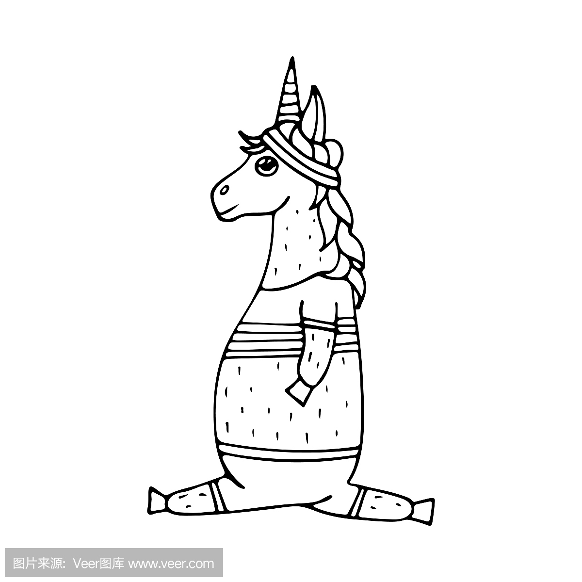 可爱的手绘独角兽女孩玩体育和刻字 - 我喜欢独