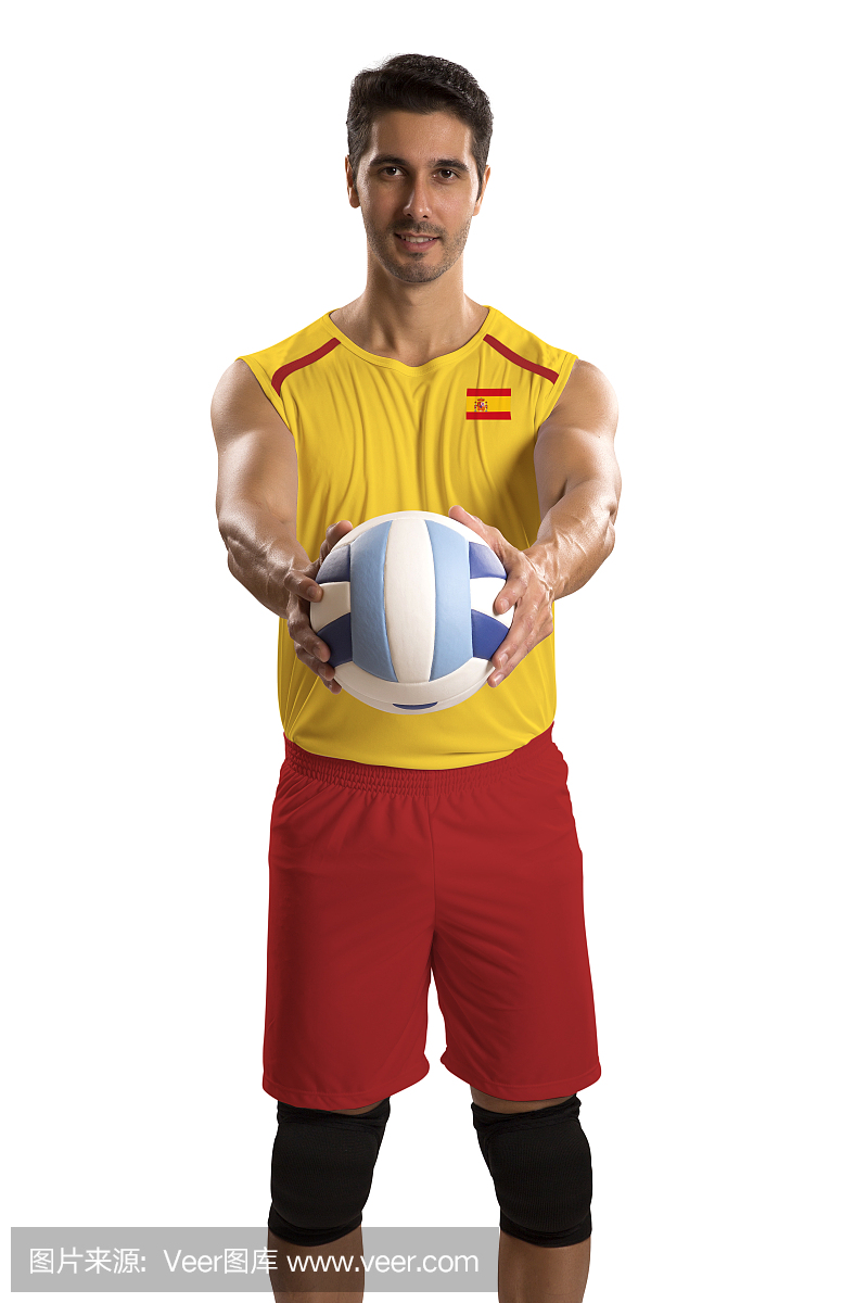 专业西班牙篮球运动员与球。