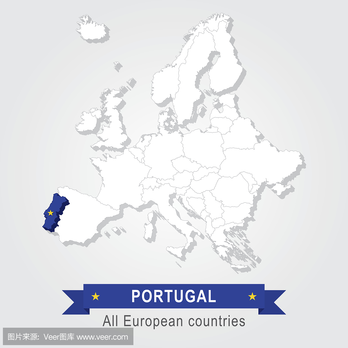 葡萄牙。欧洲行政图。