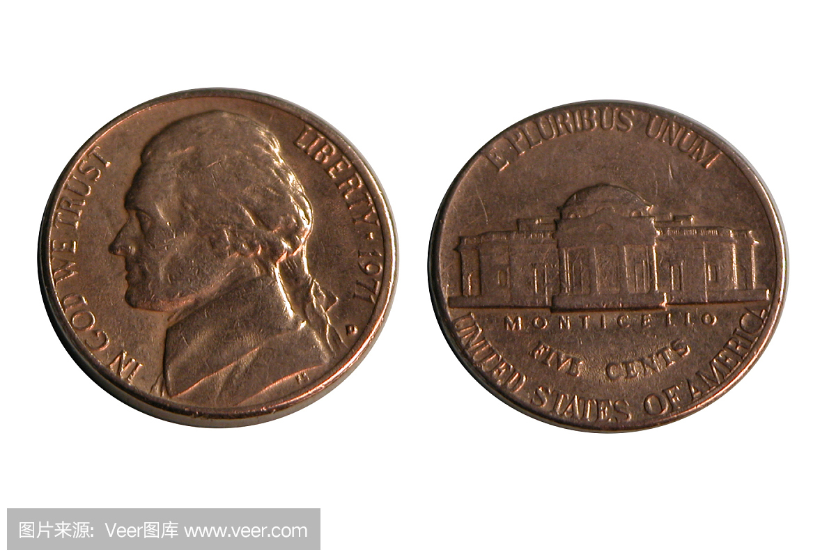 5美分硬币,5分美元钢崩,5分美圆,面值5分美元