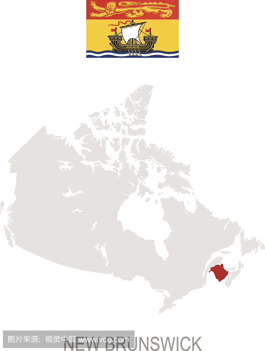新不伦瑞克省的旗帜和加拿大地图上的位置