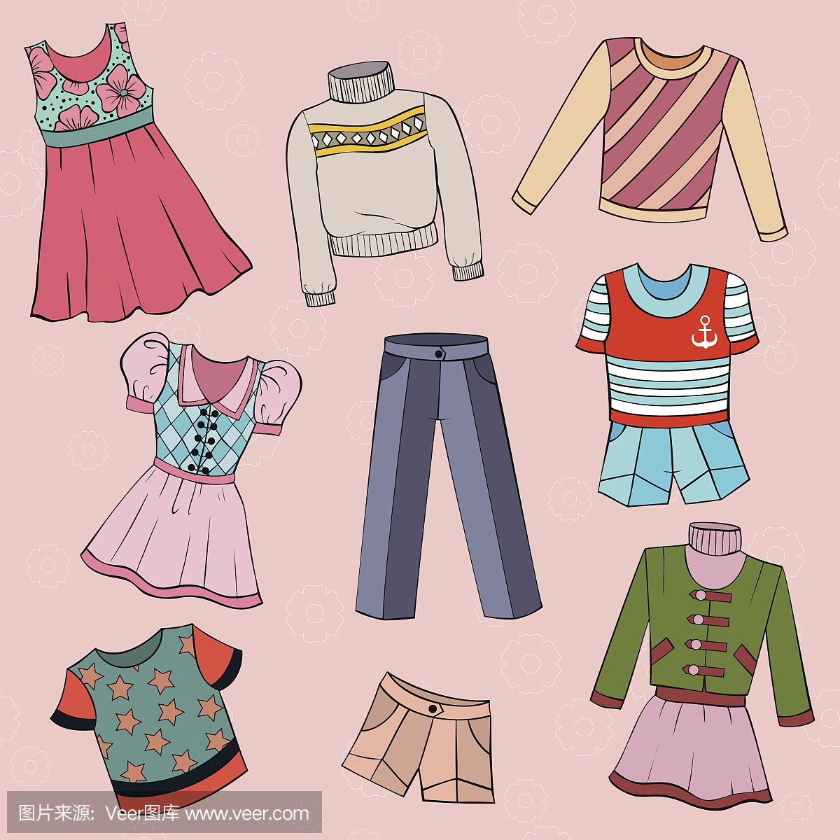 一套儿童服装,矢量设计元素