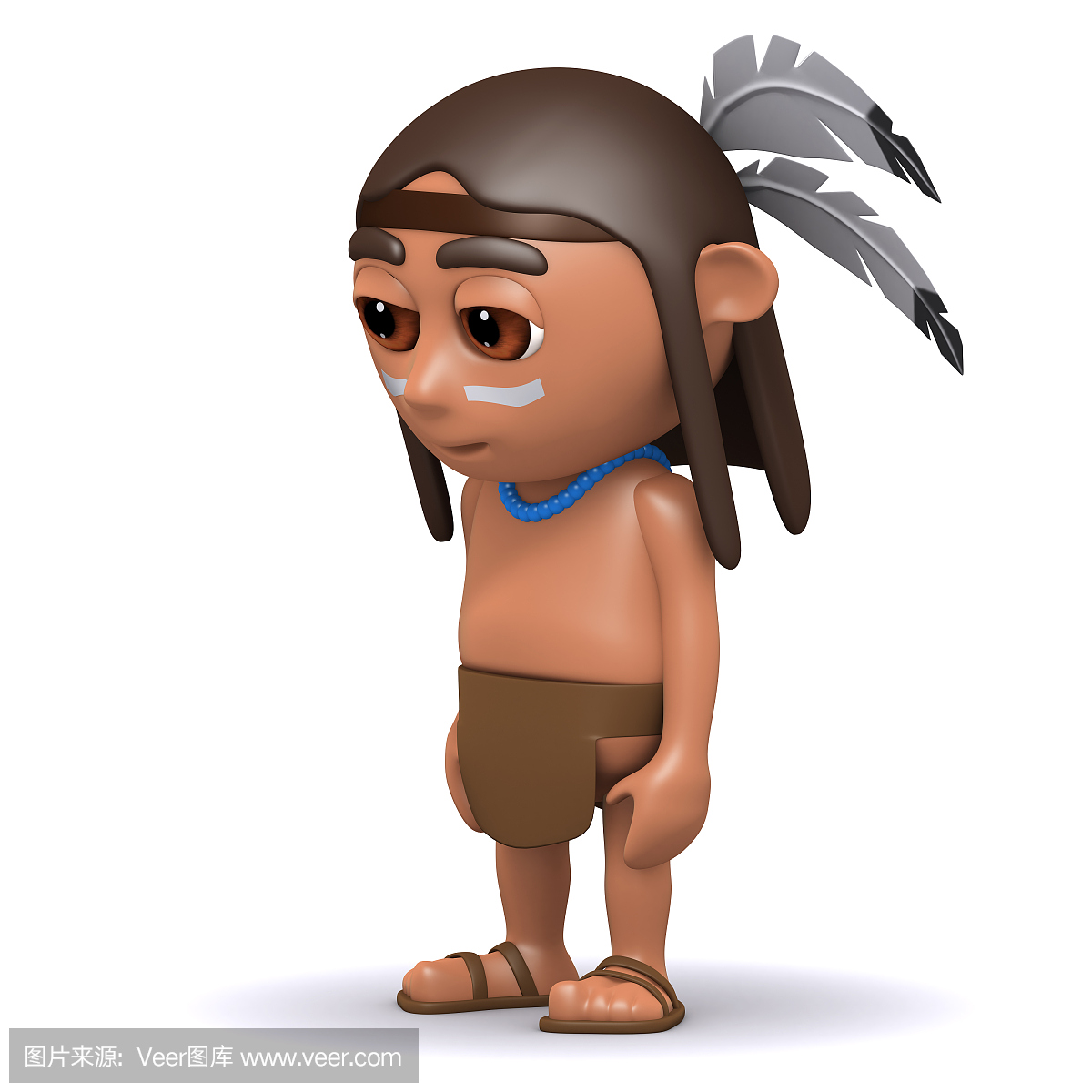 3d美洲印第安人看起来很伤心