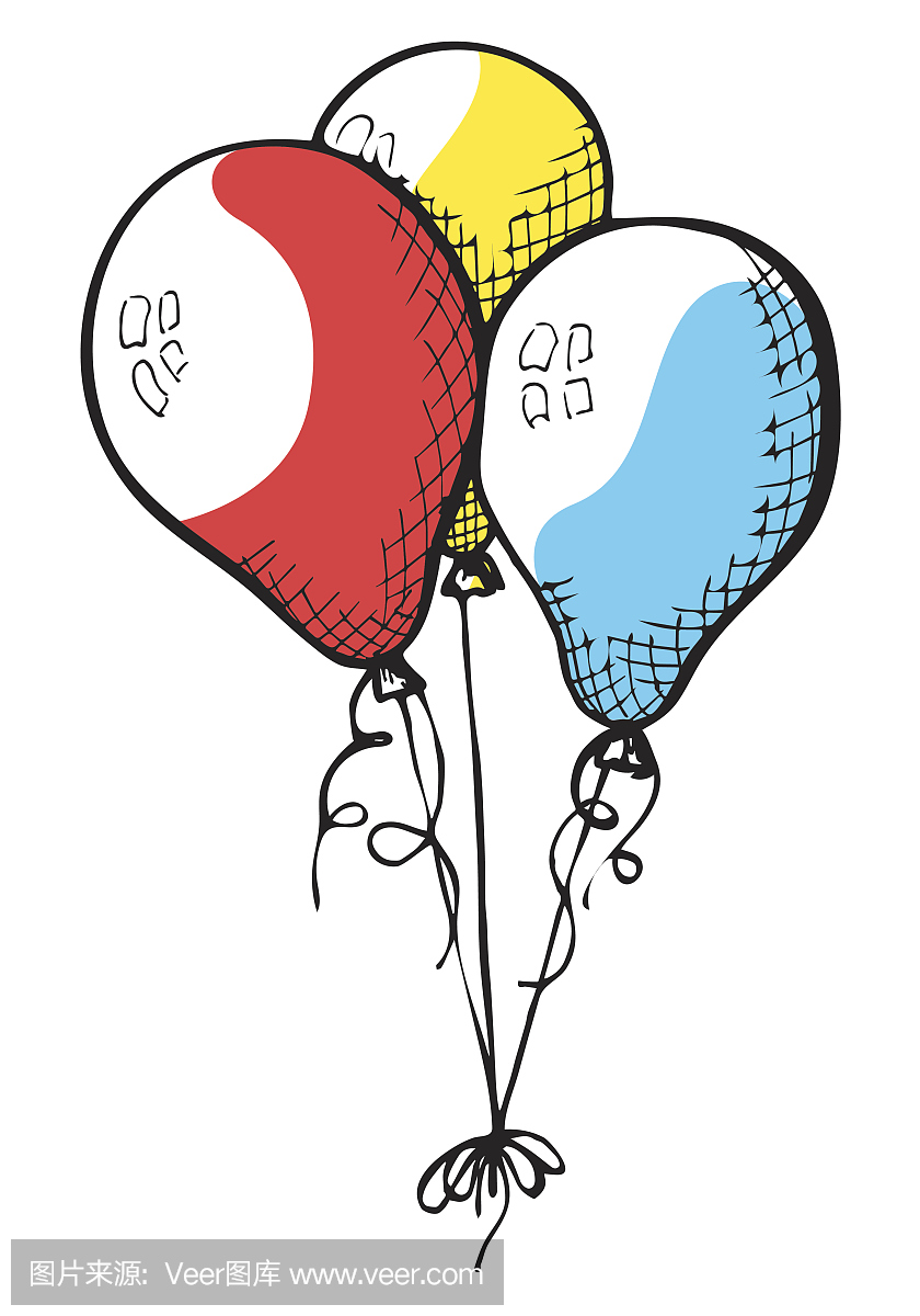 一个字符串上的三个气球。矢量图。