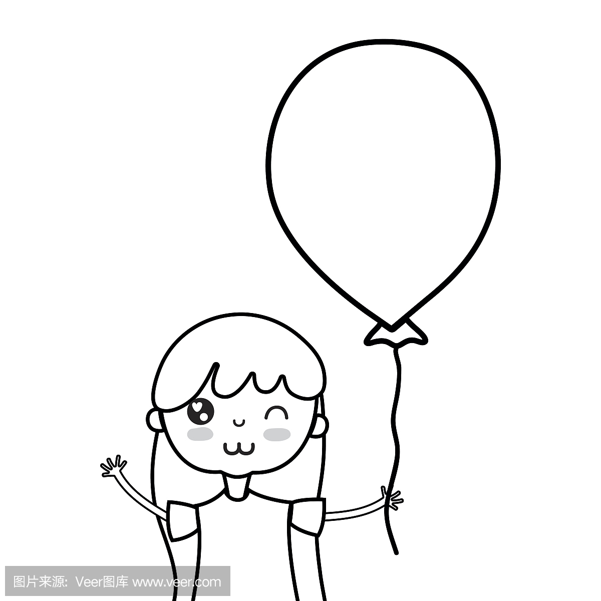 线条美女与气球设计在手中