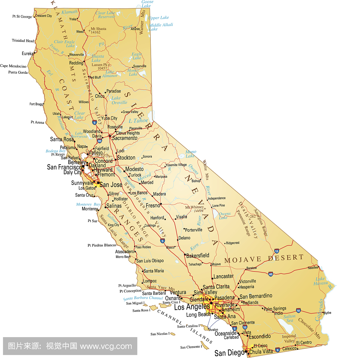 美国加利福尼亚州地图 向量例证. 插画 包括有 部门, 区域, 状态, 按钮, 沙漠, 中央, 国家（地区） - 164835989