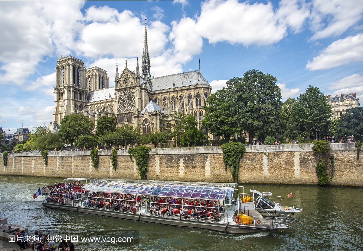 法国,巴黎市,圣母大教堂,旅游船,in河