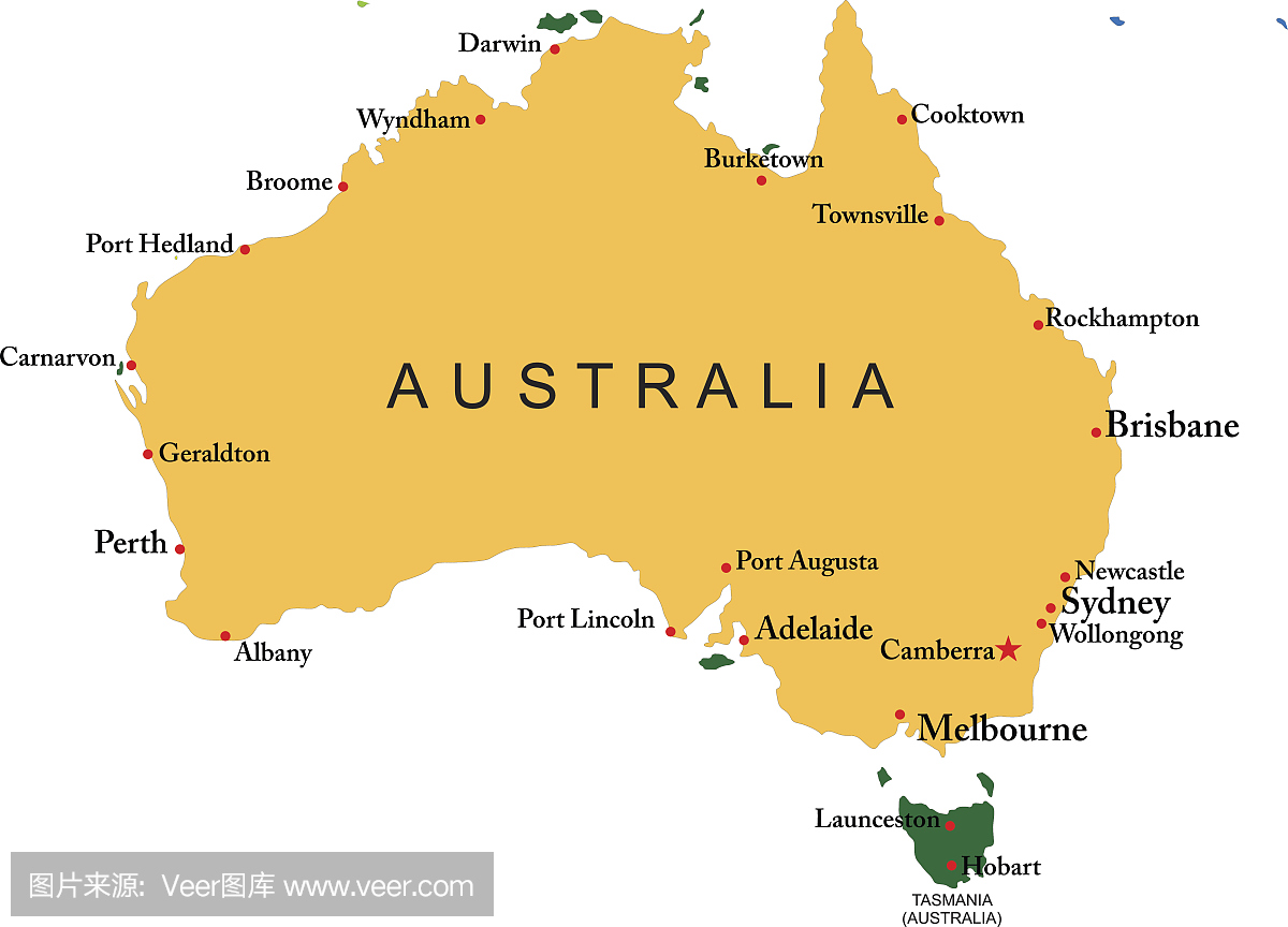 澳大利亚地图与所有城市