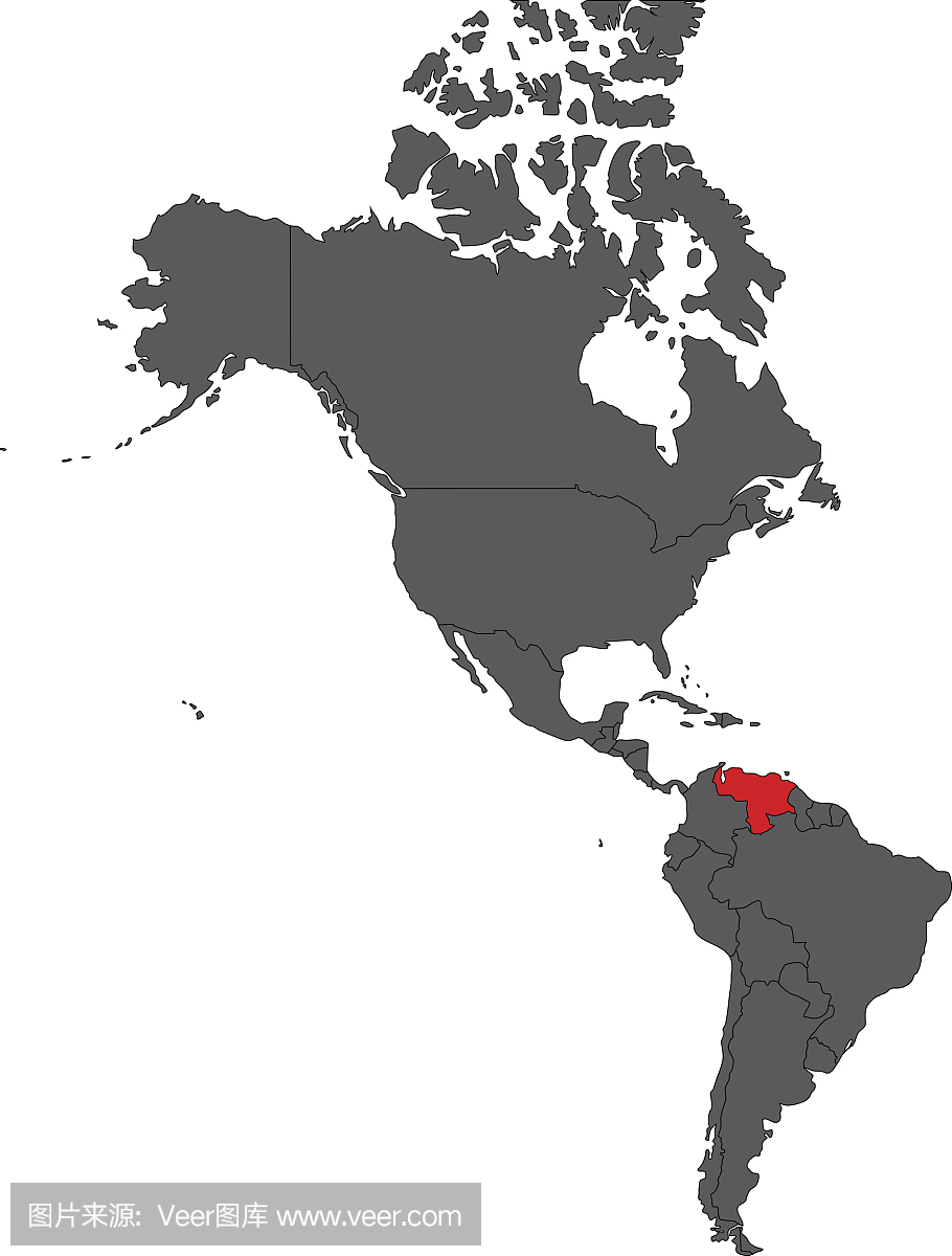 委内瑞拉红色地图在灰色美国地图矢量图