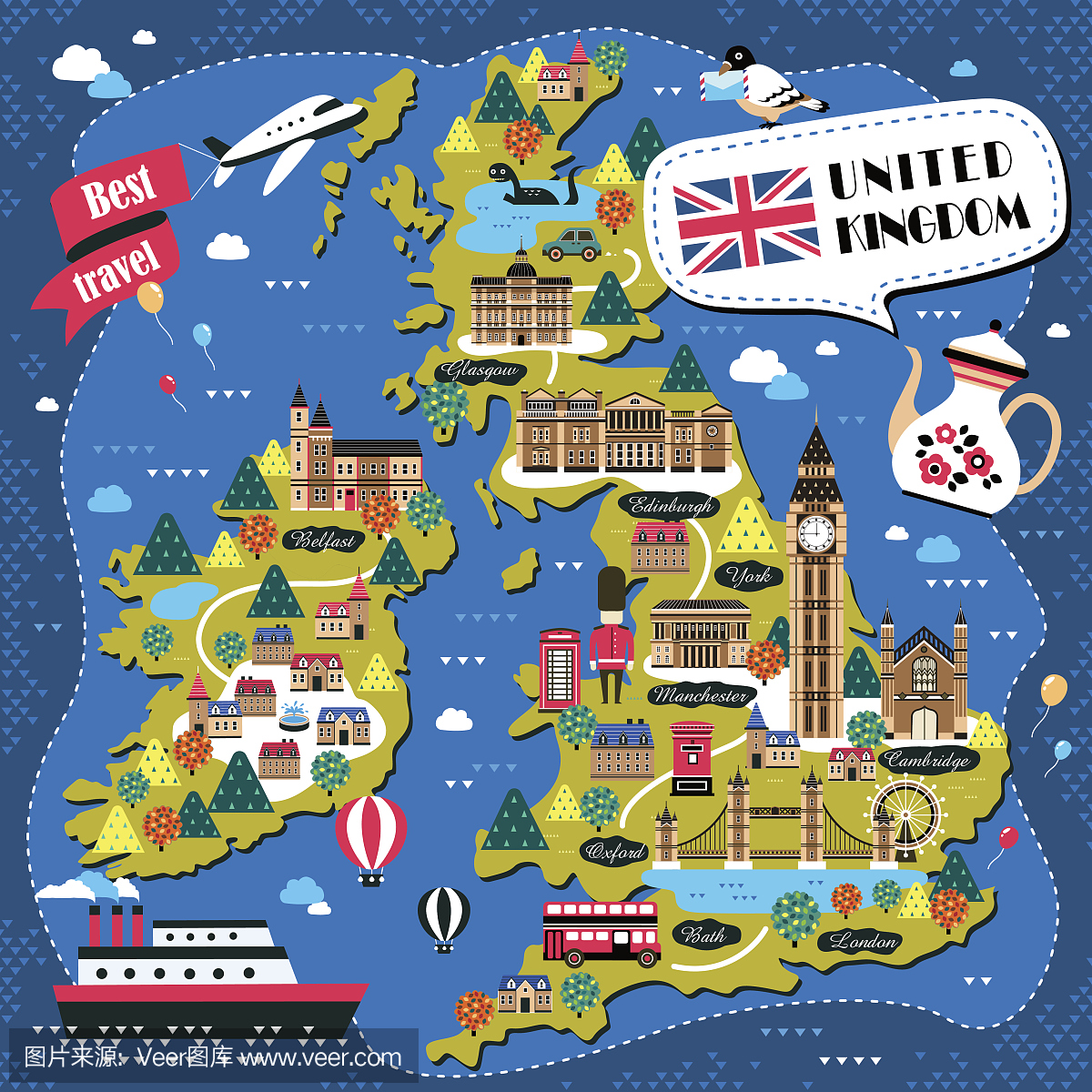 英国旅游景点分布地图_英国地图库_地图窝