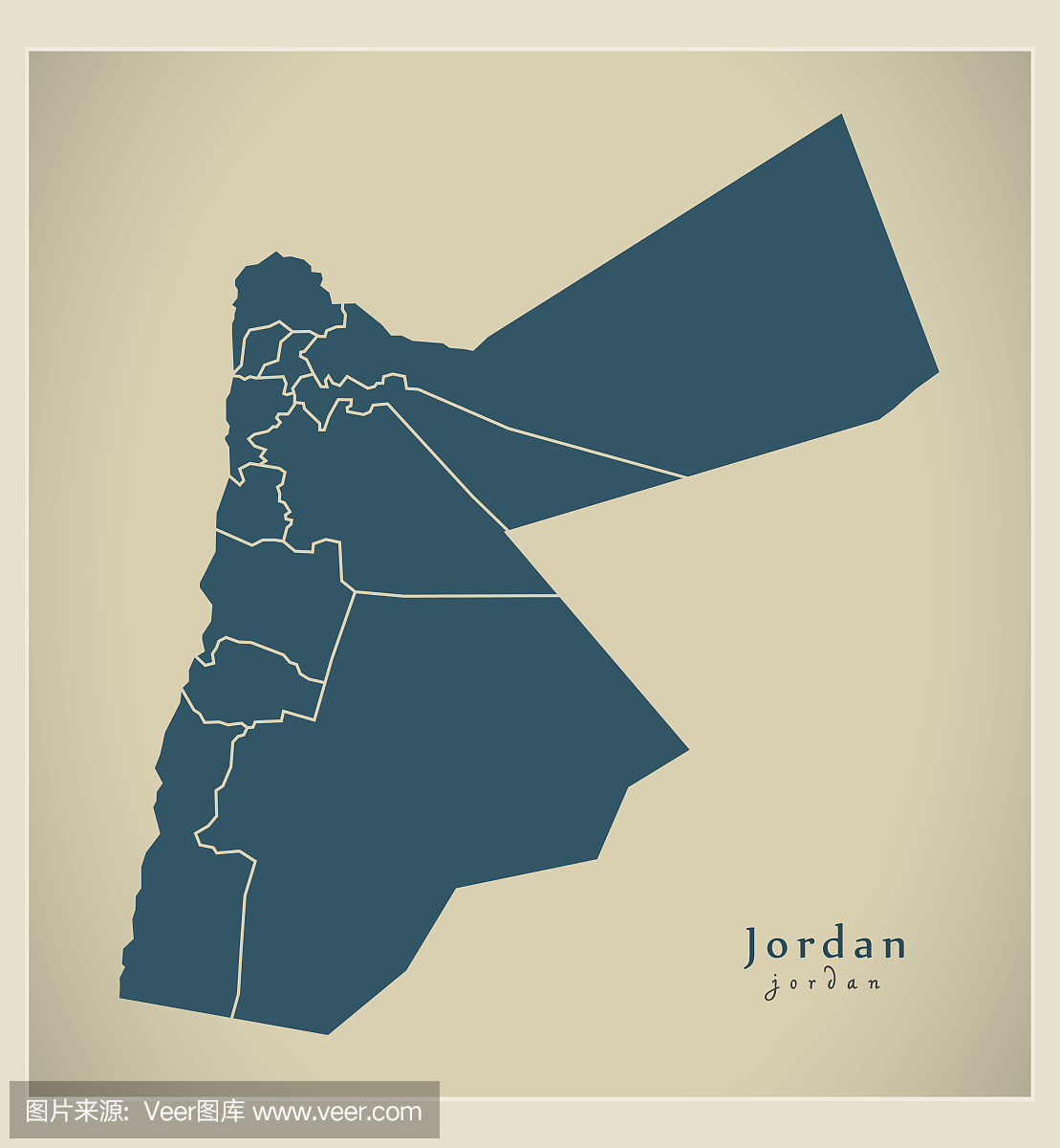 现代地图 - 约旦与省份JO