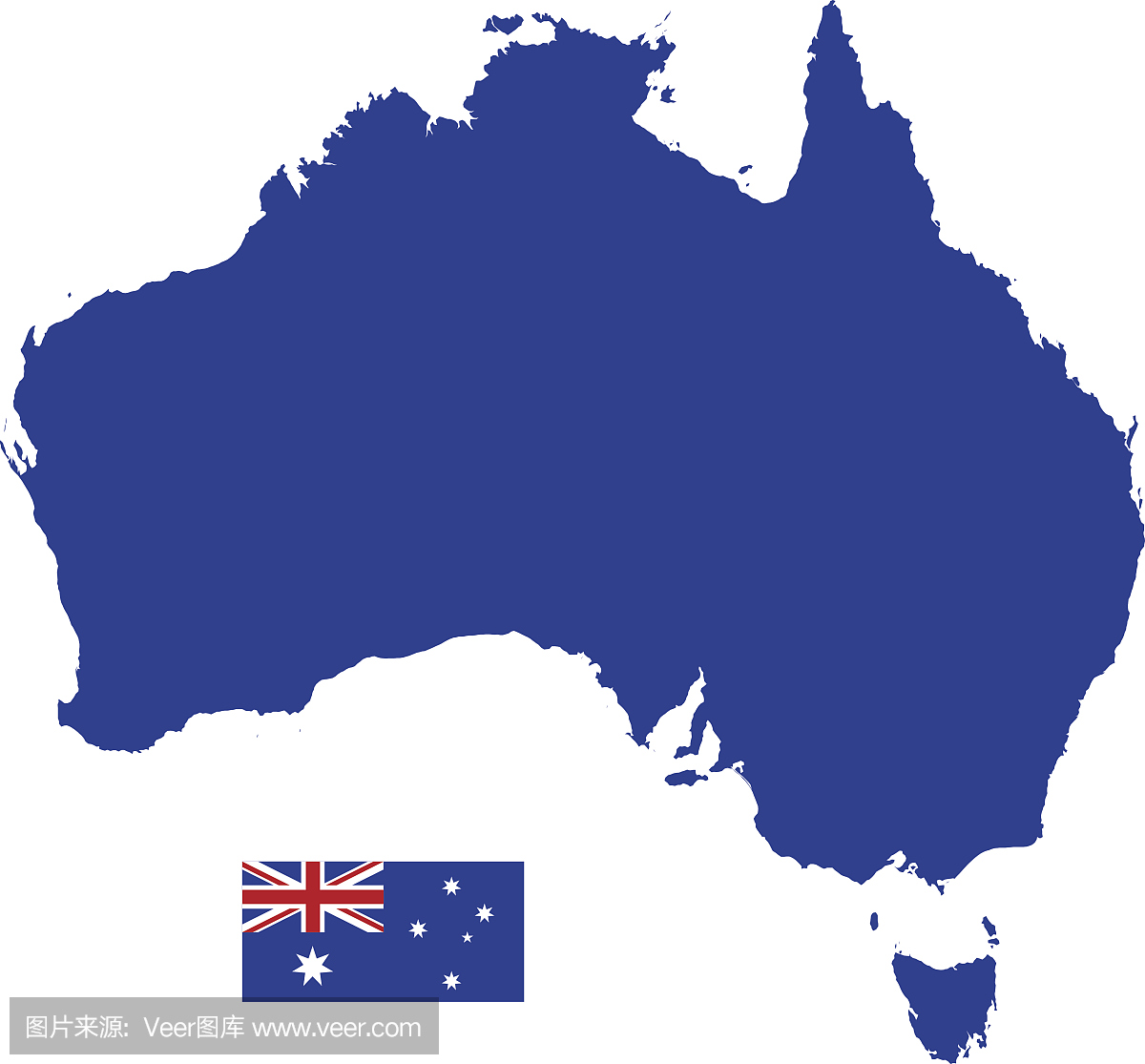 澳大利亚地图剪影与国旗